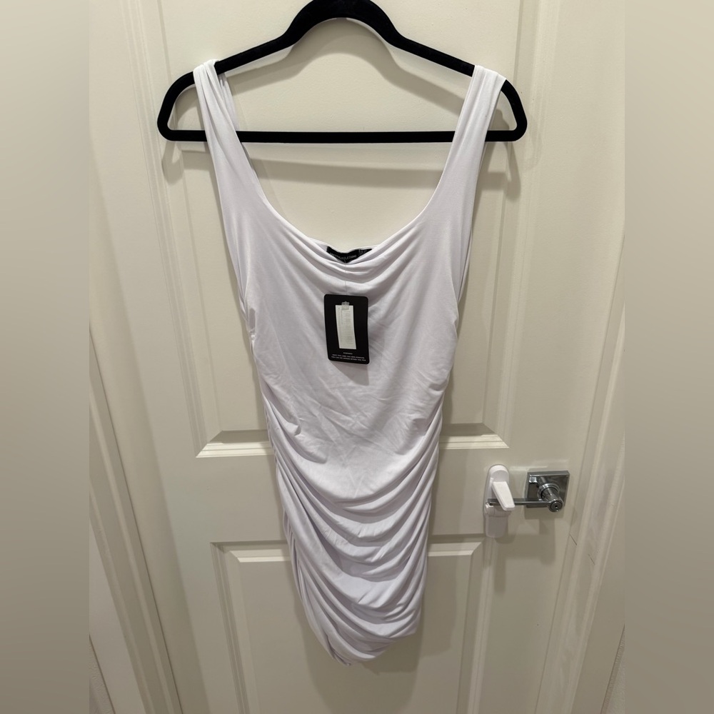 Sleeveless Ruched White Tank Dress Top